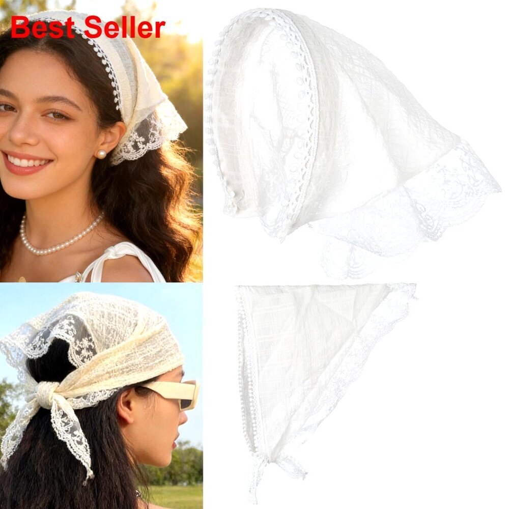 2-Pack Lace Bandana Headbands, Adjustable Hair Scarf, Boho Accessory